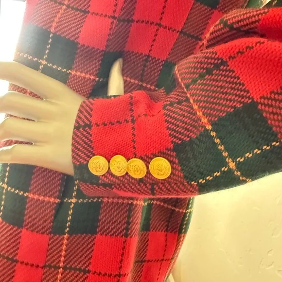 Vintage Talbots Red & Green Plaid Tartan 90’s Holiday Blazer Wool Jacket 8‎ - Picture 3 of 12